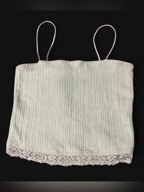 Aeropostale White Ribbed Lace-Trim Spaghetti Strap Cami
